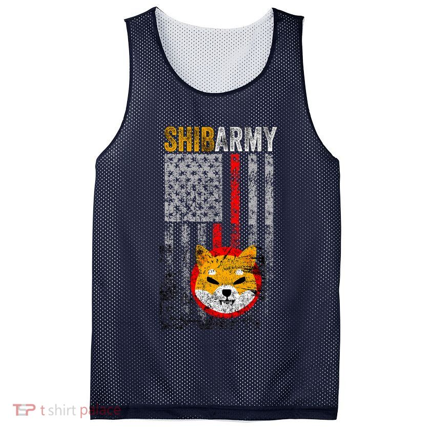 Shiba Army, Shiba Inu Coin With American Flag Mesh Reversible Basketball Jersey Tank