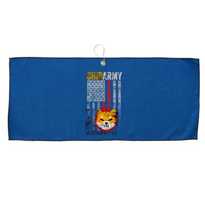 Shiba Army, Shiba Inu Coin With American Flag Large Microfiber Waffle Golf Towel