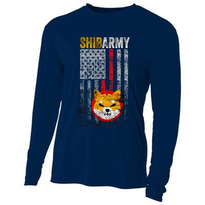 Shiba Army, Shiba Inu Coin With American Flag Cooling Performance Long Sleeve Crew