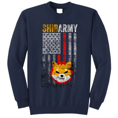 Shiba Army, Shiba Inu Coin With American Flag Tall Sweatshirt
