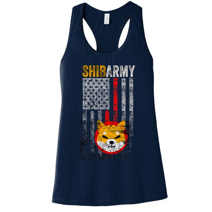 Shiba Army, Shiba Inu Coin With American Flag Womens Tank Top