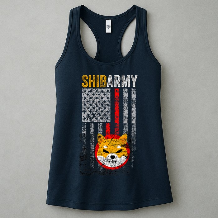 Shiba Army, Shiba Inu Coin With American Flag Womens Tank Top