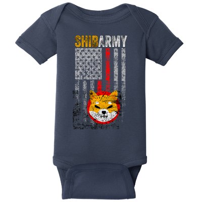 Shiba Army, Shiba Inu Coin With American Flag Baby Bodysuit