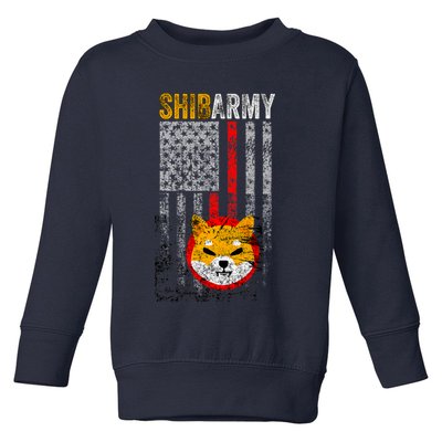 Shiba Army, Shiba Inu Coin With American Flag Toddler Sweatshirt