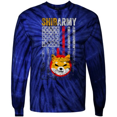 Shiba Army, Shiba Inu Coin With American Flag Tie-Dye Long Sleeve Shirt