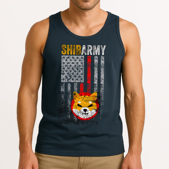 Shiba Army, Shiba Inu Coin With American Flag Tank Top