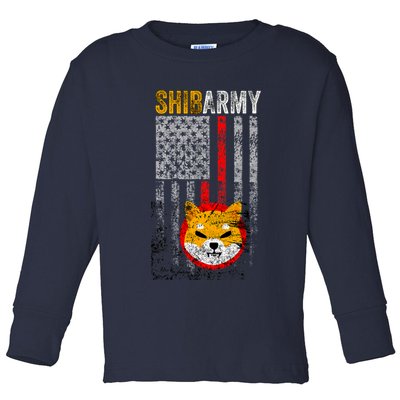 Shiba Army, Shiba Inu Coin With American Flag Toddler Long Sleeve Shirt
