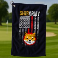 Shiba Army, Shiba Inu Coin With American Flag Golf Towel