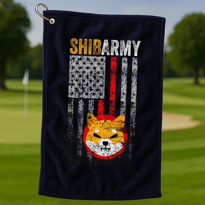 Shiba Army, Shiba Inu Coin With American Flag Golf Towel