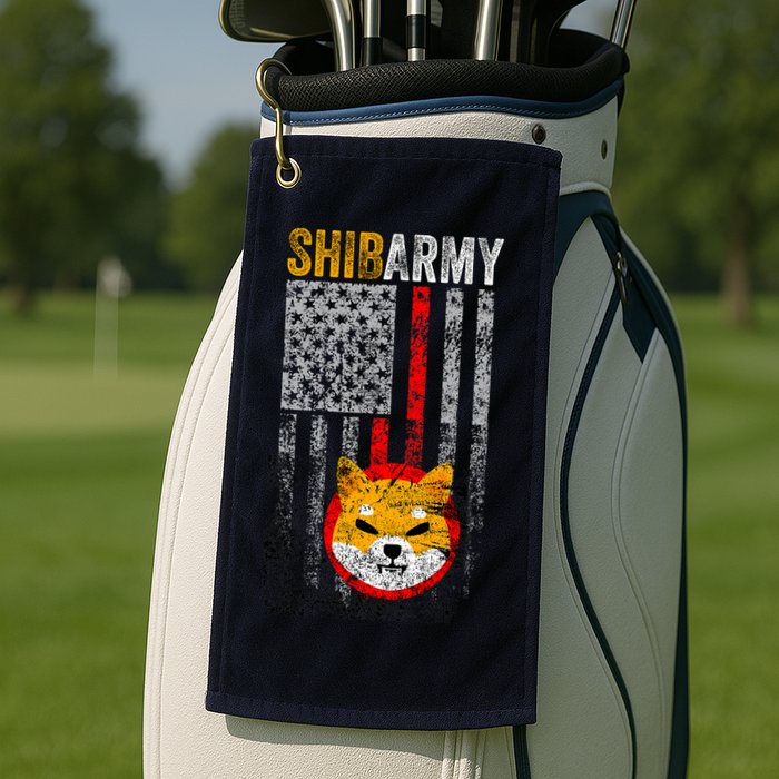 Shiba Army, Shiba Inu Coin With American Flag Golf Towel