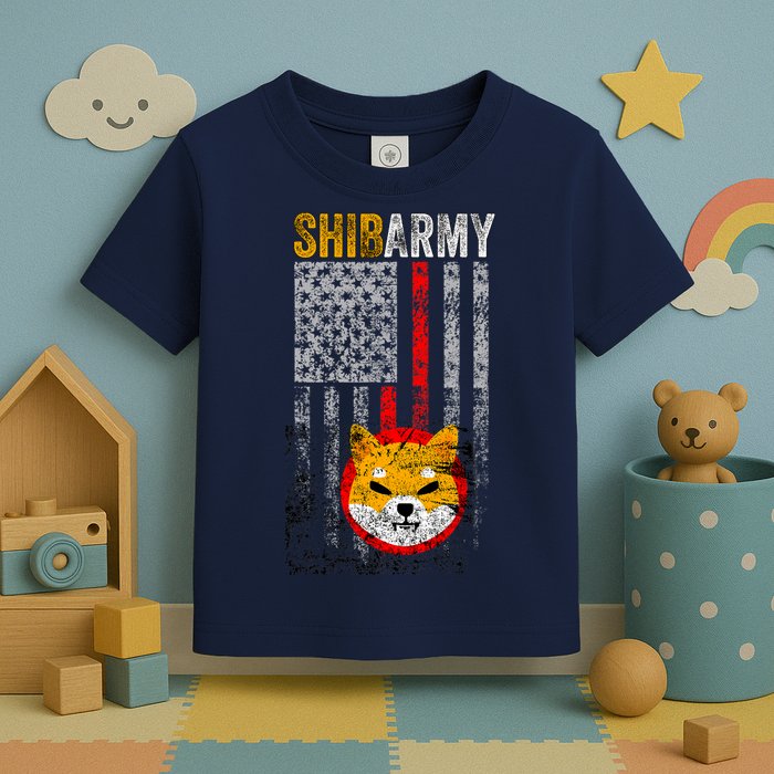 Shiba Army, Shiba Inu Coin With American Flag Toddler T-Shirt