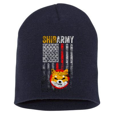 Shiba Army, Shiba Inu Coin With American Flag Short Acrylic Beanie