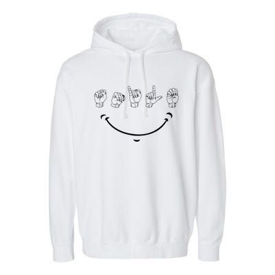 Smile American Sign Language ASL Garment-Dyed Fleece Hoodie