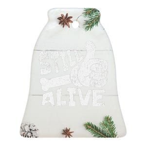 Still Alive Skeleton Hand Dark Humor Graphic Ceramic Bell Ornament