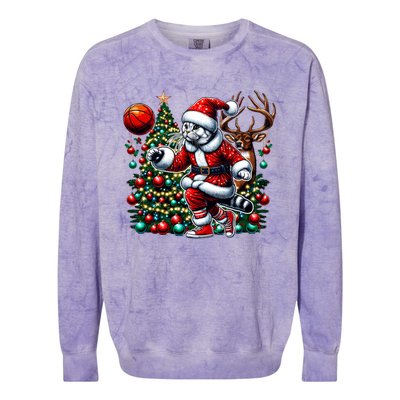 Santa American Shorthair Cat Play Basketball Christmas Funny Meaningful Gift Colorblast Crewneck Sweatshirt