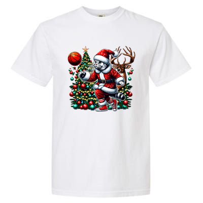 Santa American Shorthair Cat Play Basketball Christmas Funny Meaningful Gift Garment-Dyed Heavyweight T-Shirt