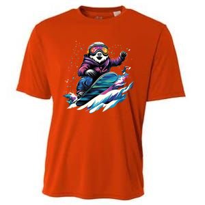 Snowboarding Animals Sloth On A Snowboard Snowboarding Cooling Performance Crew T-Shirt