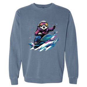 Snowboarding Animals Sloth On A Snowboard Snowboarding Garment-Dyed Sweatshirt