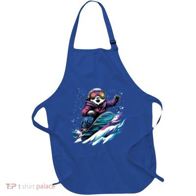 Snowboarding Animals Sloth On A Snowboard Snowboarding Full-Length Apron With Pockets