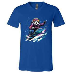 Snowboarding Animals Sloth On A Snowboard Snowboarding V-Neck T-Shirt