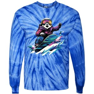 Snowboarding Animals Sloth On A Snowboard Snowboarding Tie-Dye Long Sleeve Shirt