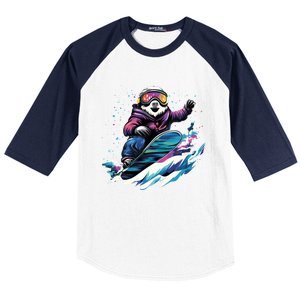 Snowboarding Animals Sloth On A Snowboard Snowboarding Baseball Sleeve Shirt