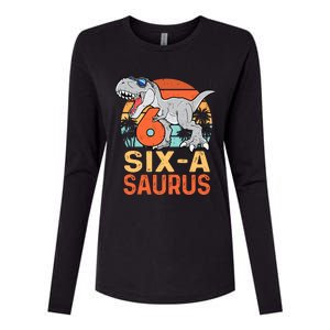 Six A Saurus Rex 6th Birthday Dinosaur 6 Year Old Boy Womens Cotton Relaxed Long Sleeve T-Shirt