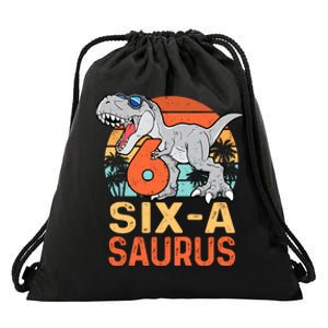 Six A Saurus Rex 6th Birthday Dinosaur 6 Year Old Boy Drawstring Bag