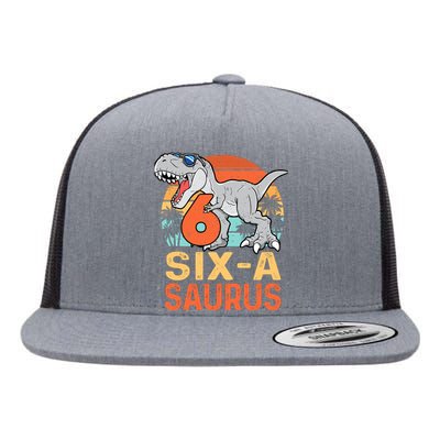 Six A Saurus Rex 6th Birthday Dinosaur 6 Year Old Boy Flat Bill Trucker Hat