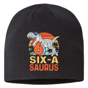 Six A Saurus Rex 6th Birthday Dinosaur 6 Year Old Boy Sustainable Beanie