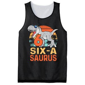 Six A Saurus Rex 6th Birthday Dinosaur 6 Year Old Boy Mesh Reversible Basketball Jersey Tank