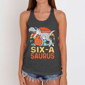 Six A Saurus Rex 6th Birthday Dinosaur 6 Year Old Boy Women's Knotted Racerback Tank