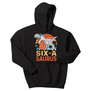 Six A Saurus Rex 6th Birthday Dinosaur 6 Year Old Boy Kids Hoodie