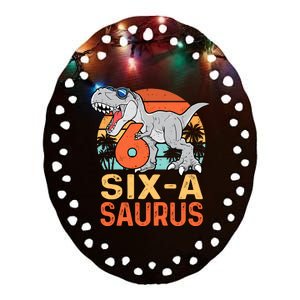 Six A Saurus Rex 6th Birthday Dinosaur 6 Year Old Boy Ceramic Oval Ornament