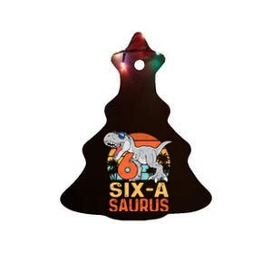 Six A Saurus Rex 6th Birthday Dinosaur 6 Year Old Boy Ceramic Tree Ornament