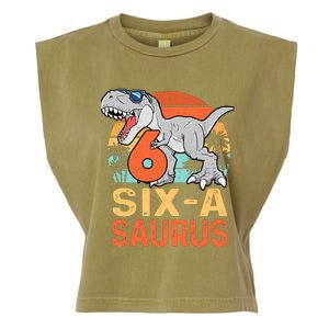 Six A Saurus Rex 6th Birthday Dinosaur 6 Year Old Boy Garment-Dyed Women's Muscle Tee