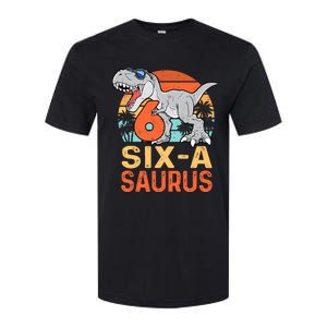 Six A Saurus Rex 6th Birthday Dinosaur 6 Year Old Boy Softstyle CVC T-Shirt