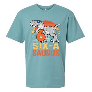 Six A Saurus Rex 6th Birthday Dinosaur 6 Year Old Boy Sueded Cloud Jersey T-Shirt