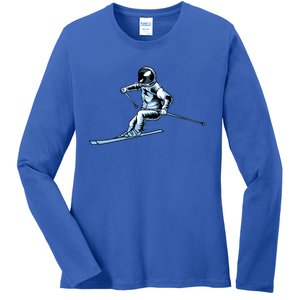 Skier Astronaut Ski Winter Sports Gift Skiing Meaningful Gift Ladies Long Sleeve Shirt