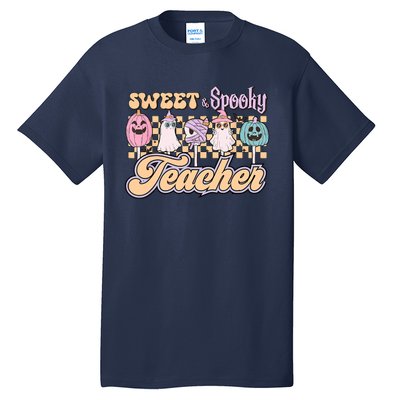 Sweet And Spooky Pink Retro Groovy Halloween Teacher Tall T-Shirt