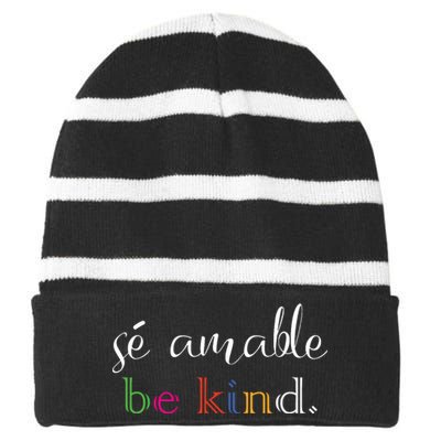 Se Amable Spanish Teacher Gift Be Kind Striped Beanie with Solid Band