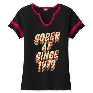 Sober Af Since 1979 Funny Sobriety Anniversary Party Supply Ladies Halftime Notch Neck Tee