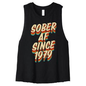 Sober Af Since 1979 Funny Sobriety Anniversary Party Supply Women's Racerback Cropped Tank