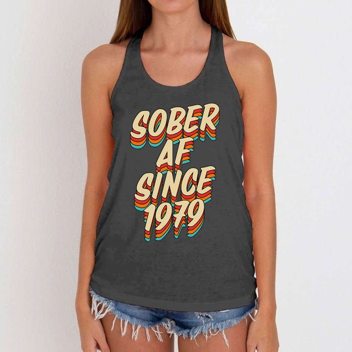 Sober Af Since 1979 Funny Sobriety Anniversary Party Supply Women's Knotted Racerback Tank