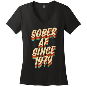 Sober Af Since 1979 Funny Sobriety Anniversary Party Supply Women's V-Neck T-Shirt