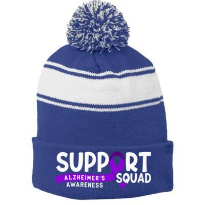 Support Awareness Squad I ALZ Remember Alzheimers Stripe Pom Pom Beanie