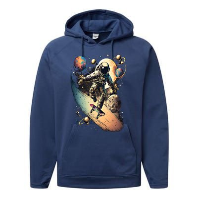 Space Astronaut Skateboarding Skateboard Astronomy Space Cool Gift Performance Fleece Hoodie