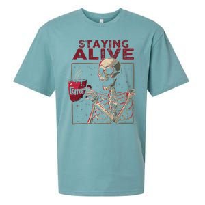 Staying Alive Skeleton Drink Coffee Funny Skull Halloween Sueded Cloud Jersey T-Shirt