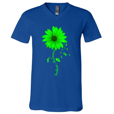 Scoliosis Awareness Sunflower Gift V-Neck T-Shirt
