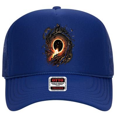 Space Astronaut Surfing Astronomy Space Surfer Gift High Crown Mesh Back Trucker Hat